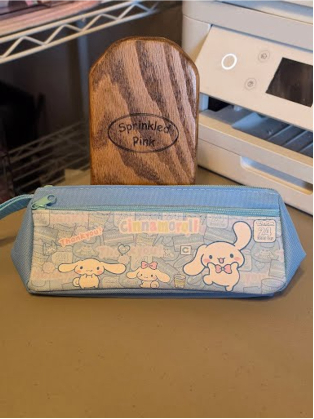 #CIN-2356 Cinnamoroll Double Zippered Vinyl and Fabric Pencil Pouch w/ Wristlet